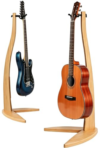 MUSO Gitarren-Bass-Aufhänger aus Massivholz, Bogenhalter in Meerjungfrau-Form zur Präsentation und Aufbewahrung, 106,7 cm Höhe, kratzfest und stoßfest, für Studios, Wohnzimmer und Bühne (Bambus, 1)