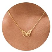 SIXDUTON Kette Gold Damen Halskette mit Katze Schmetterling | Katzenhalskette 18K Vergoldete Hypoallergene Edelstahl Einstellbare Modeschmuck Geschenke für Frauen Mädchen Freundin