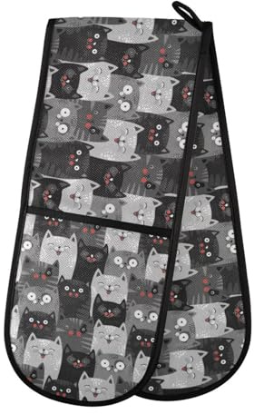 Doppelte Ofenhandschuhe, hitzebeständig, niedliches Tier, Katze, Doppel-Ofenhandschuhe, Topflappen, Hitzeschutz, Ofenhandschuhe für Zuhause, Küche, Backen, Kochen, Grillen, Mikrowelle