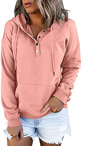 Damen-Sweatshirts und Hoodies mit Tasche, lange Hoodies für Damen, flauschig, warm, lang, beheizt, langärmlig, einfarbig, lange Ärmel, lockerer Schnitt, lockere Passform, für Herbst und Winter, rose,
