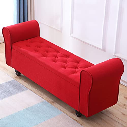 Polsterbank mit Stauraum, Vintage-Stil, mit großem Fassungsvermögen, 99,1 x 40,6 x 40,6 cm, Rot