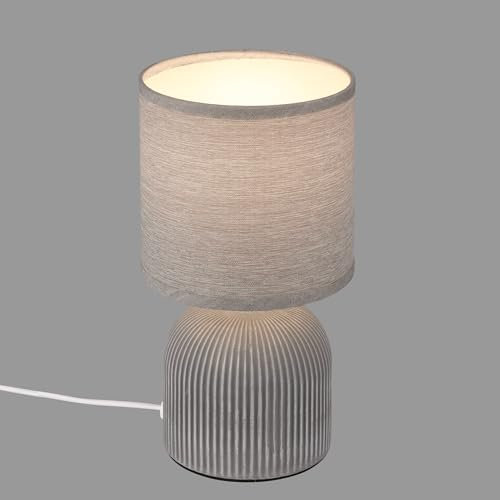 Briloner - Lampada da tavolo con paralume in tessuto, interruttore a cavo, base in ceramica, lampada camera da letto, lampada, lampada da comodino, 15x28 cm (DxH), grigio