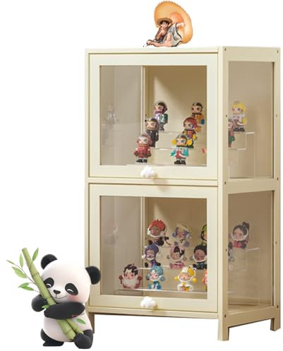 Ddasam Vitrinenschrank, setzkasten mit Scheibe, Vitrine, natürlicher Bambusrahmen, Figuren und Curio-Sammlungsvitrine, versiegelt, staubdicht, leicht zu reinigen73×30×33cm,Vitrine mit 2 Fächern