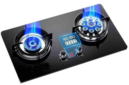 Piano Cottura A Gas, Fornello A Gas A 2 Fuochi Temporizzato NG/GPL, Fornello A Gas da Tavolo E Integrato con Protezione Antincendio, Piano Cottura for Casa da Campeggio All'aperto(NG)