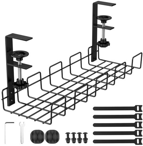 Chiluxendo Organizador Cables Escritorio, Bandeja Cables Escritorio, Recoge Cables Mesa Escritorio, Bandeja Portacables Bajo la Mesa, Bandeja de Gestión de Cables para Oficina, Hogar (Negro)