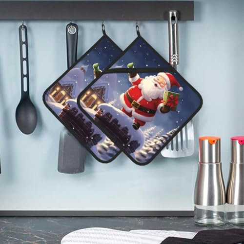 2 presine con tasca Merry Christmas Babbo Natale presina per cucina resistente al calore presina in spugna sottobicchiere forno cuscinetti caldi da cucina guanti da forno sottopentola per cottura 20 x