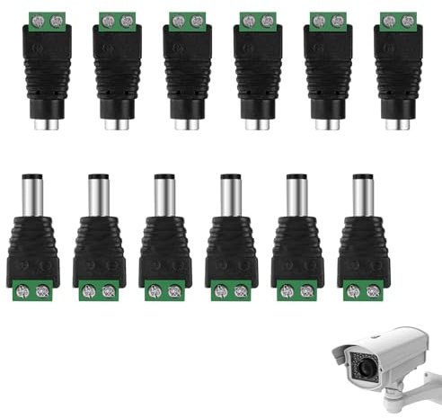 AXFEE Connettore DC Attacco, 6 Paia Connettori 12V, 5,5mm x 2,1mm | 12V DC Alimentazione Jack Connettore Adattatore Adatto, per CCTV Security Camera DVR e LED Strip LightCCTV,DVR e strisce LED