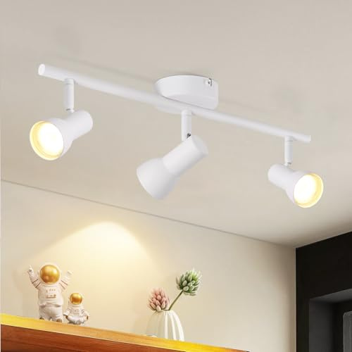 Deboola Deckenstrahler 3 Flammig Deckenlampe Flur - Deckenleuchte Modern | Design Innen Strahler Weiß Metall GU10 Deckenspots 350°Schwenkbar Spots für Schlafzimmer Wohnzimmer Küche(Ohne Leuchtmittel)