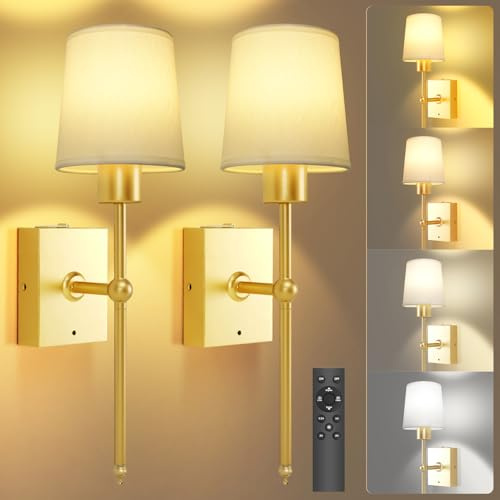 Toowell Rechargeable Wall Lights Stick On Wall Lights,Wireless Wall Sconces | Set of 2 Gold Wall Light,Battery Operated Wall Light for Living Room Hallway Bedroom Indoor