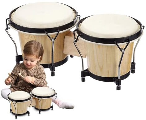 Qkbuza Bongo trumma, pedagogiskt slagverksinstrument, 15 cm och 18 cm bongos för barn vuxna nybörjare, pedagogiska slagverksinstrument