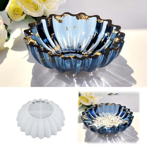 Silikonformen Gießformen für Blumen Schale Epoxidharz Formen | 13,3 x 4,2 Silikonform Gerilltes Blütendesign für dekorative Schalen und Schmuckablagen
