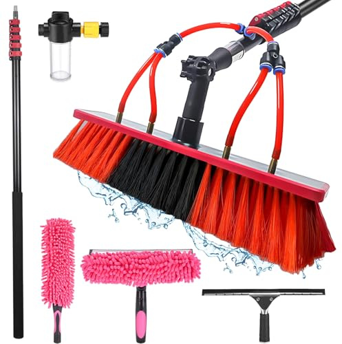 YFSMBD Perche Télescopique Nettoyage Panneaux solaires, Extensible à 3,6-10,8 m, Brosse Telescopique Toiture avec Tuyau Intérieur Balai telescopique pour Toit, Fenêtre, Voiture (55cm Brosse,10.8M)