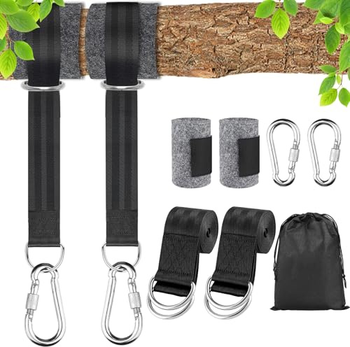 2er-Set Schaukel Befestigung Baum und Hängematte Befestigung 200cm x 5cm Hält 1000KG, für Hängesessel Schaukelaufhängung, Inklusive 2 Karabinern, D-Ringen, mit Baumschutz Polster, Aufbewahrungstasche
