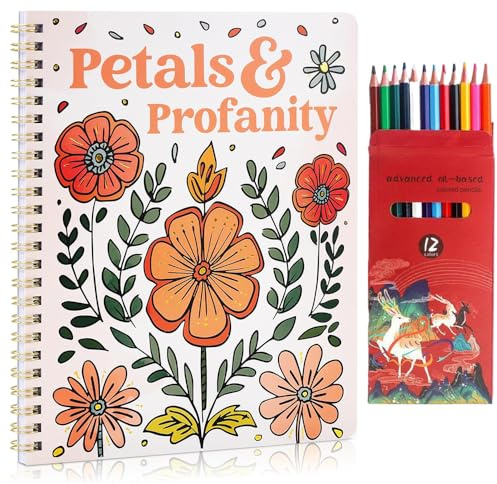 XFSRG Malbuch mit 8 Aquarellstiften und wunderschönen Blumen sowie Schmetterlingsmotiven zur Entspannung und Stressabbau als Geschenk für Frauen und kreative Seelen (Blume)