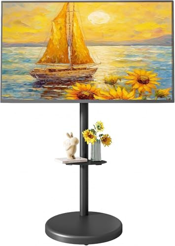 ECOTINY Height Adjustable Rolling TV Stand for 37-86 Inch TV up to 110 Pounds, Portrait to Landscape, Heavy Duty Mobile TV Cart with Shelf Max VESA 600x400mm (BLACK)