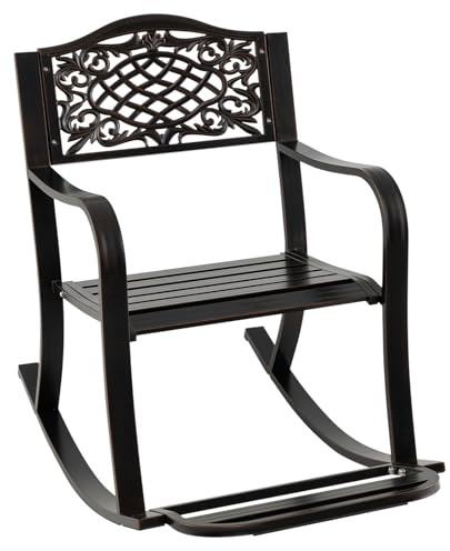RELAX4LIFE Dondolo da Patio, Poltrona Rocking Chair con Schienale Vintage, Braccioli e Poggiapiedi Ergonomici, Struttura in Alluminio Fuso, Comoda Sedia Oscillante per Patio, Giardino, Balcone