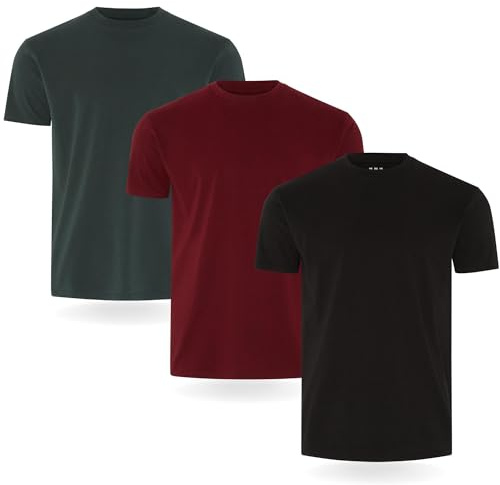 FM London Camiseta Paquete de 3/5 para Hombre - Camisetas de Peso Premium con diseño Ligeramente Ajustado, Negro, Burdeos, Verde (Pack de 3), 3XL