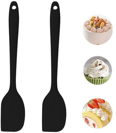 2 Stück Silikon Spatel, Nahtloser Kleiner Silikon Spatel Schwarz Hitzebeständige Spatel Nicht Haftend Teigschaber Silikon für Backen, Kochen, Mischen und Rühren Passt in Kleine Behälter