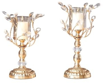 Dh2yjnbf3 Kerzenhalter 2 Pcs High-Grade Metall Kristall Glas Aromatherapie Kerze Halter Esstisch Dekoration Ornamente Kerzenständer