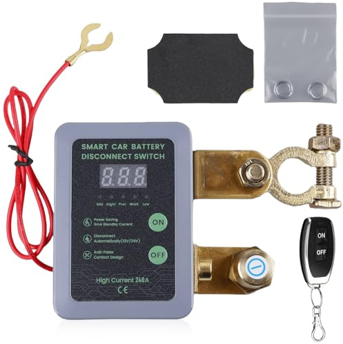 Behogan 12V 240A Drahtloser Ferngesteuerter Auto Trennschalter, Remote Batterietrennschalter mit Fernbedienung Kill Switch, Batterie Trennschalter mit Voltmeter für Auto ATV Boot Traktor Motorrad RV