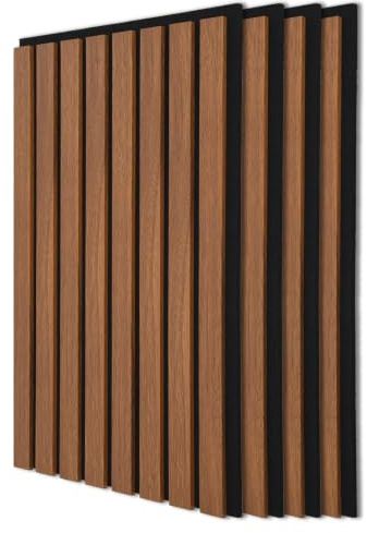 Art3d 4-Pack Acoustic Wood Slat Wall Panels for Interior Decor, 3D Fluted Sound Absorbing Wood Paneling for Accent Wall Ceiling Kitchen Living Room Bedroom Office, 23.6 x 11.8 inch Walnut