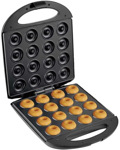 Commercial Donut Machine - 1400W, Double Side Heating, Thermostatic Control, Teflon Coating, Mini Maker with 16 Holes (4.5cm Diameter) for Home & Travel