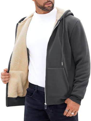 Rayson Sudadera con Capucha Hombre Forro Polar Hoodie Chaqueta Cremallera con Bolsillo Invierno Cálido Sudadera Manga Larga Casual(Gris Oscuro,XXL)
