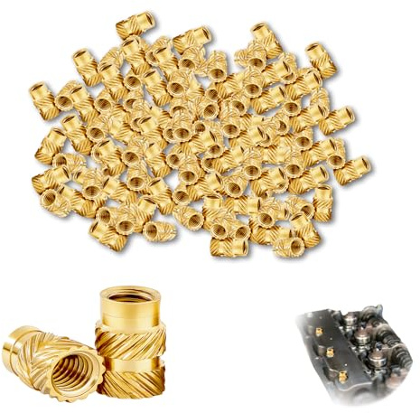 ALLY-MAGIC Gewindeeinsatz 3D Druck, Einschmelzgewinde M4x6x6 mm, 100 Stück Einpressmuttern Messingmuttern Gewindeeinsatz für 3D-Druckkomponenten und Kunststoffteile E22-TBRRLMM4