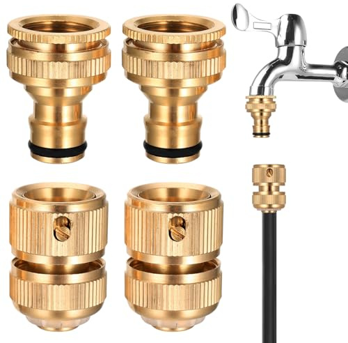 4 Pcs Raccords Adaptateur Robinet Tuyau Arrosage, Raccord Tuyau d'arrosage 3/4 à 1/2 & Adaptateur de Robinet en Laiton à 1/2 Pouce pour tuyaux d'arrosages