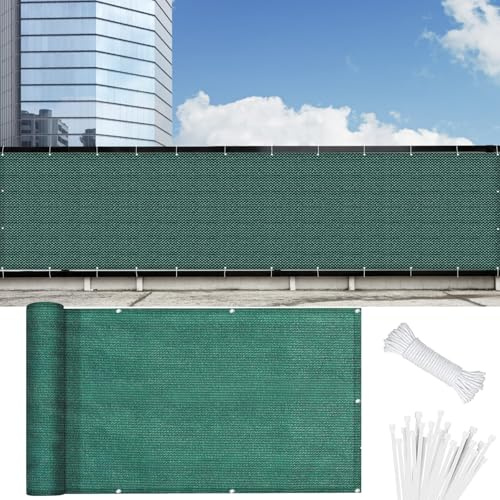 Pantalla Privacidad Balcón 70 x 550 cm 220G/M² Densidad HDPE UV Protección Transpirable, Fácil Instalación Pantalla HDPE para Balcón para Valla de de Jardín, Verde Oscuro