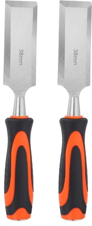 sourcing map Lot de 2 burins à bois de 3,8 cm en acier CR-V à bord biseauté pour le travail du bois avec poignée en plastique pour la sculpture de projets de bricolage