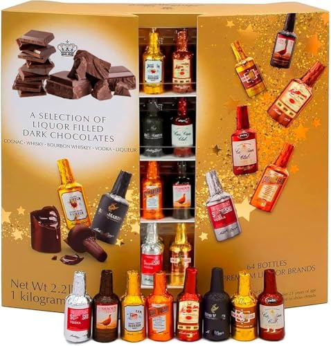 Dark Chocolate Assortment with Famous Liqueurs, Cocktails, Coffee, Margarita, Mojito, Irish Coffee - 64 x Chocolate Christmas luxury gift set for men women him her Birthday 1000g (1kg)