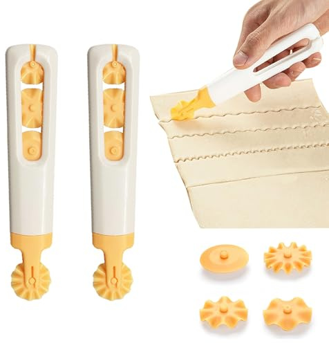 SEABABOO 4 in 1 Teigrädchen, ø 2.5cm 2 Stück Teigrad Teigschneide, Gewelltes Schneidrad Kunststoff, Teigmesser Dekorativer Rollenschneider für Pastry Teig Haushalt Küche, Gelb Weiß