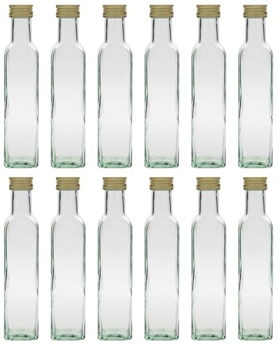 Flaschenland Glasflaschen Marasca 250 ml quadratisch mit Schraubverschluss zum Abfüllen von Essig, Öl, Spirituosen, Feinkost für Abfüller, Gastronomie, Haushalt (12, Transparent, 250, Milliliter)