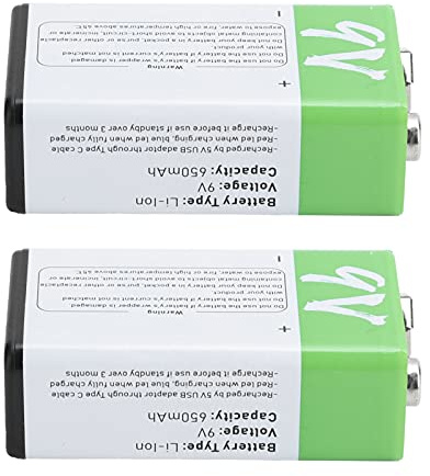 GOWENIC Batería Recargable de Litio de 9 V, 650 Mah, Interfaz USB, Indicador LED para Cámaras Digitales, Juguetes, Controles Remotos, 2 Piezas, Blanco y Verde
