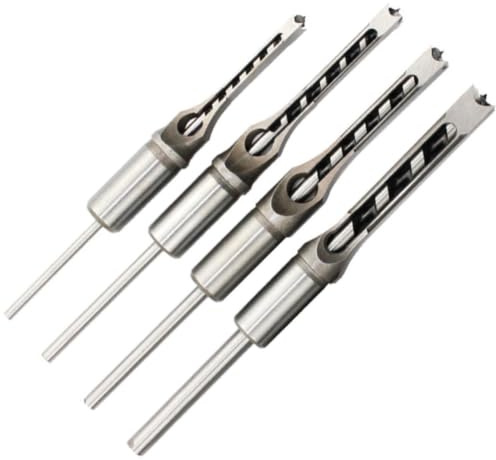 SHINEOFI 4 Piezas Brocas Cuadradas de Acero Aleado para Carpintería, Juego de Brocas para Madera en Color Plata, Mejora Eficiencia y Compatible Accesorios de Mortaja y Prensa