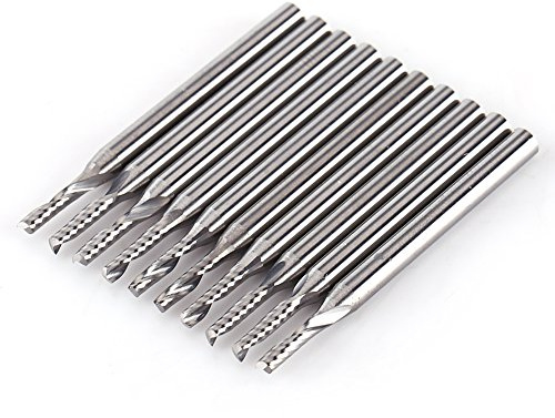 Akozon Single Flute Schaftfräser,1/8 '' Schaft Hartmetall Schaftfräser CNC Gravur Werkzeuge Single Flute Spiral Bit Set von 10 Stück