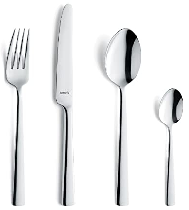 Amefa - MODERNO, juego de cubiertos (4x cuchillos, tenedores, cucharas y cucharas de café) | Acero inoxidable 18/10 pulido y resistente al óxido | apto para lavavajillas | con bandeja para cubiertos