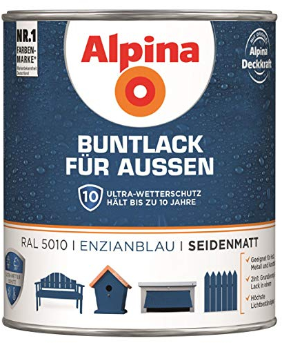 Alpina Buntlack Metalllack 0,75L enzianblau Ral 5010 seidenmatt Außen