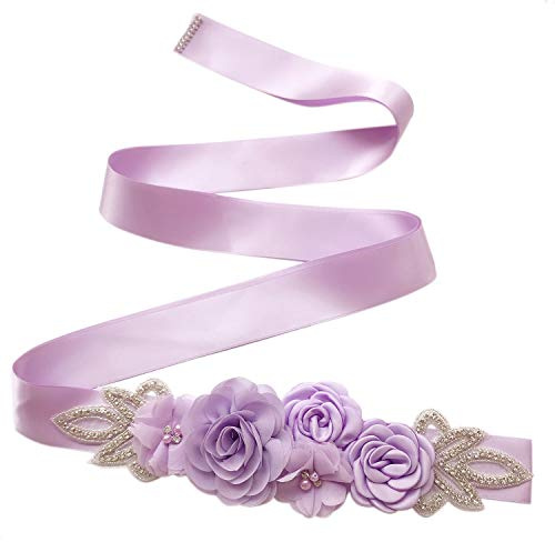 Amorar Damen Hochzeits-Gürtel Schärpe Blume Brautgürtel Sash Hochzeit Party Brautjungfer Kleid Gürtel Kristall Strass Taillengürtel Hüftgurt Schmuckgürtel Kleidung Zubehör (270cm lang)