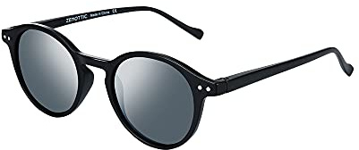 ZENOTTIC Occhiali da Sole Polarizzati Retrò Classici Rotondi Vintage Occhiali da Sole UV400 Montatura da Uomo e Donna (MATTE NERO + GRIGIO)