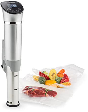 Klarstein Quickstick- Sous-Vide Garer, Präzisionskochtopf, Schongarer, 1300 Watt, Timerfunktion, 3D Circulating, 0-95 °C, LCD Touch-Display, wasserdicht, bis 20 Liter, flex, silber