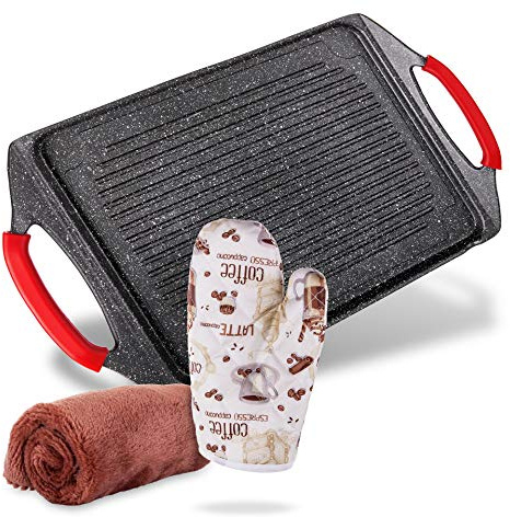 Moss & Stone Griddle Aluminum Bbq, 18x10.5 Rectangle Grill Pan for Indoor Cooking, Non-stick Flat Top Griddle Pan for Stove, For Fish Vegetables & As Steak Pan, StoveTop Induction Grill