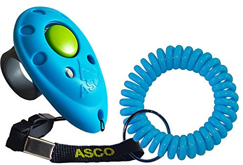 ASCO Finger Clicker mit Spiralarmband für Hunde, Katzen & Pferde AC04FS | – Effektives Clickertraining – Abnehmbarer Fingerring – Mit Spiralarmband – Konstanter Ton – Schnelle Lernerfolge