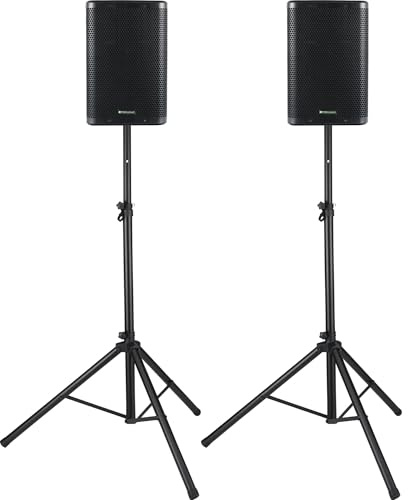 Pronomic C-212 MA Stative Set - Zwei aktive 2-Wege Boxen - Leistung: 2000 Watt - 12 Woofer + 1,75 Hochtöner - Bluetooth und DSP-Presets - Kunststoff-Gehäuse mit Monitorschräge - inkl. Stative