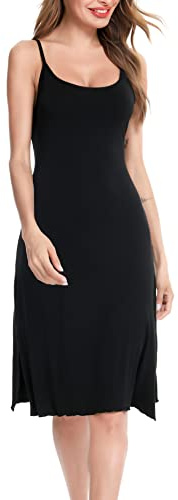 Vlazom Women Full Slips Soft Petticoat Basic Slip for Under Dress Casual Nighties with Adjustable Straps, Z-Black, L
