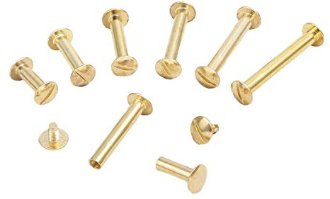 LEO’s - 100 Stück Premium Buchschrauben 15 mm in Messing Farbe - Buchbinderschrauben Buchnieten vermessingt - Schraubnieten Chicagoschrauben mit 5 mm Schaftdurchmesser - Buch Nieten zum Schrauben