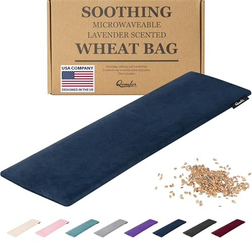 Qomfor - Bolsa de semillas calentable en microondas - Azul oscuro - Bolsa de trigo para microondas con aroma a lavanda/Almohada calentadora - Bolsa calentadora para cuello y hombros