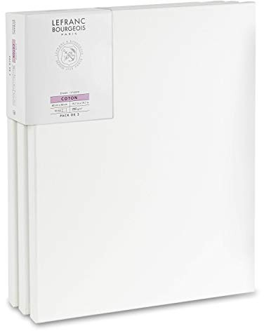 Lefranc Bourgeois 301353 kilram av granträ – set om 3 40 x 50 cm duk av 100% bomull 280 g/m², stabil kilram av granträ, vit förgrundad duk för akrylfärger och oljefärger