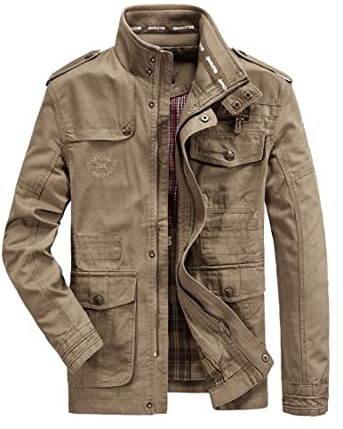 MERCIYD Men's Classic Jacket Pure Cotton Military Stand Collar Coat Cotton Leisure Pockets Casual Coat